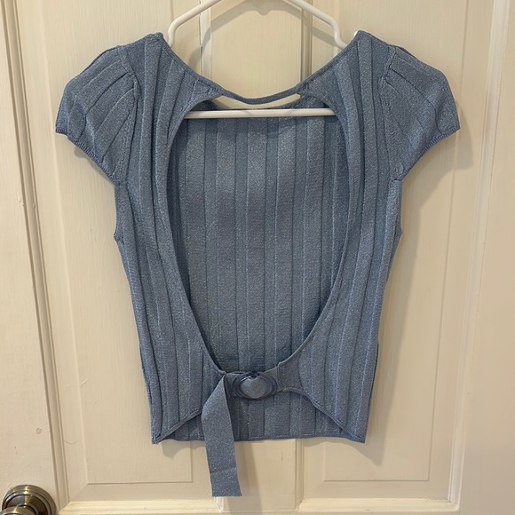 Blue Ribbed Women's Top - Picture 2 of 4